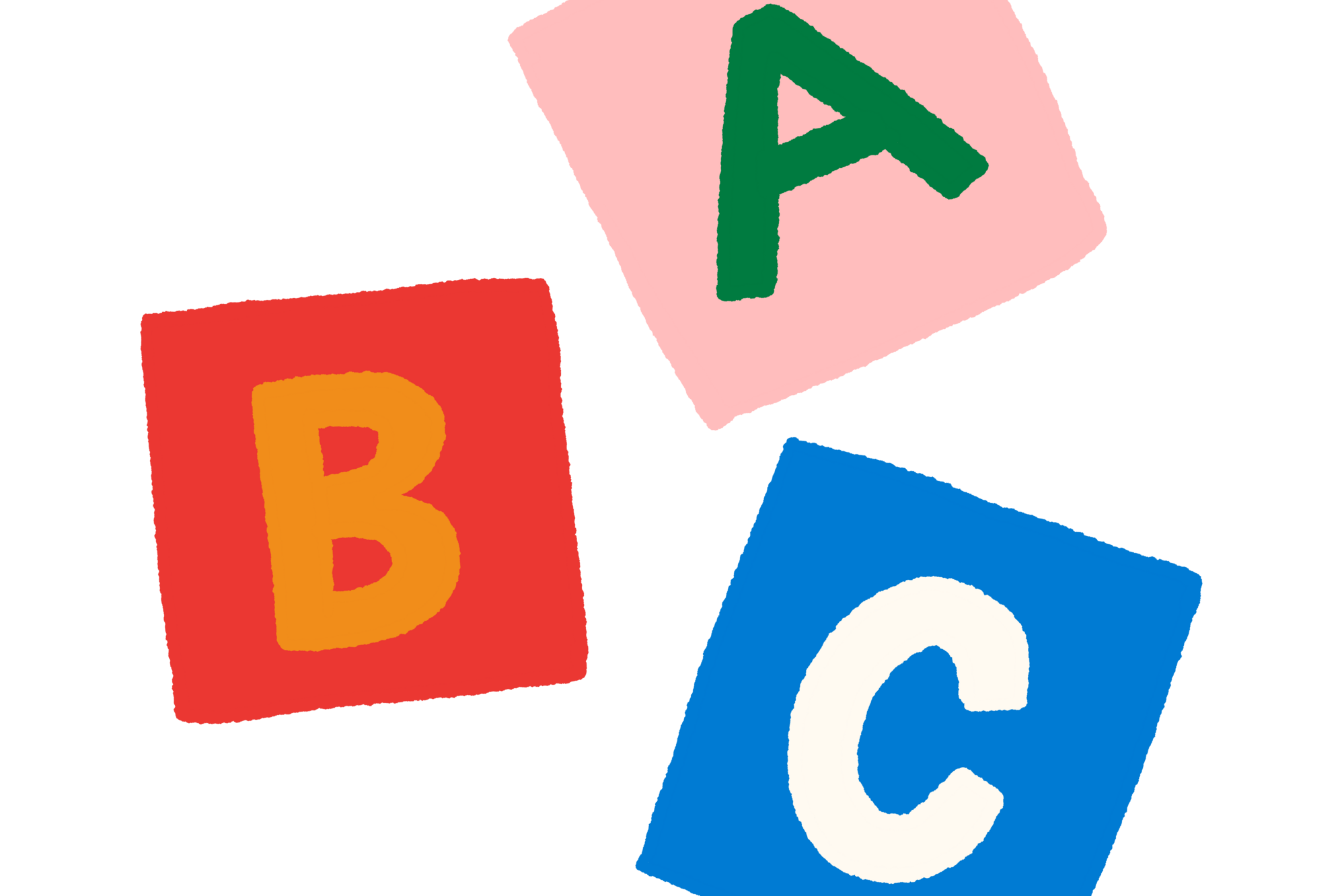 3 farbige Quadrate mit der Beschriftung A, B und C