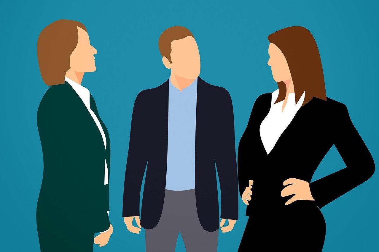 Illustration drei Personen stehen im Kreis