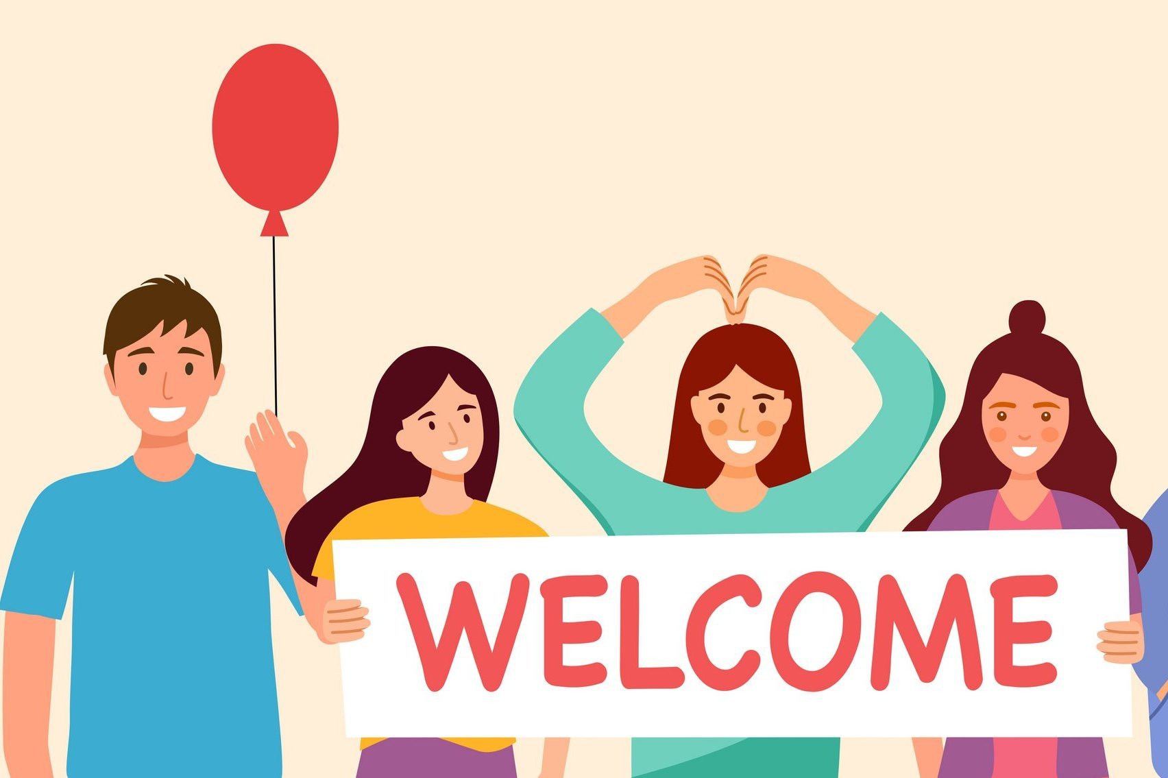 Gruppe Menschen mit Welcome-Schild