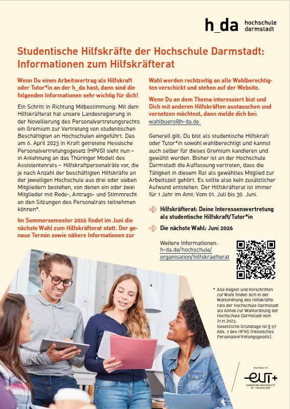 Onepager mit Informationen zum Gremium Hilfskräfterat