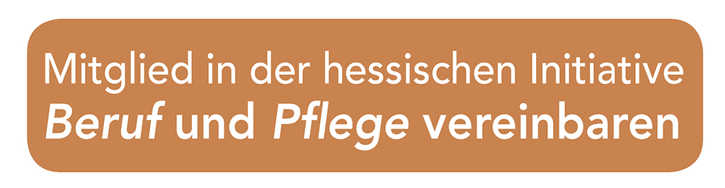 Schriftzug "Mitglied in der hessischen Initiative - Beruf und Pflege vereinbaren"
